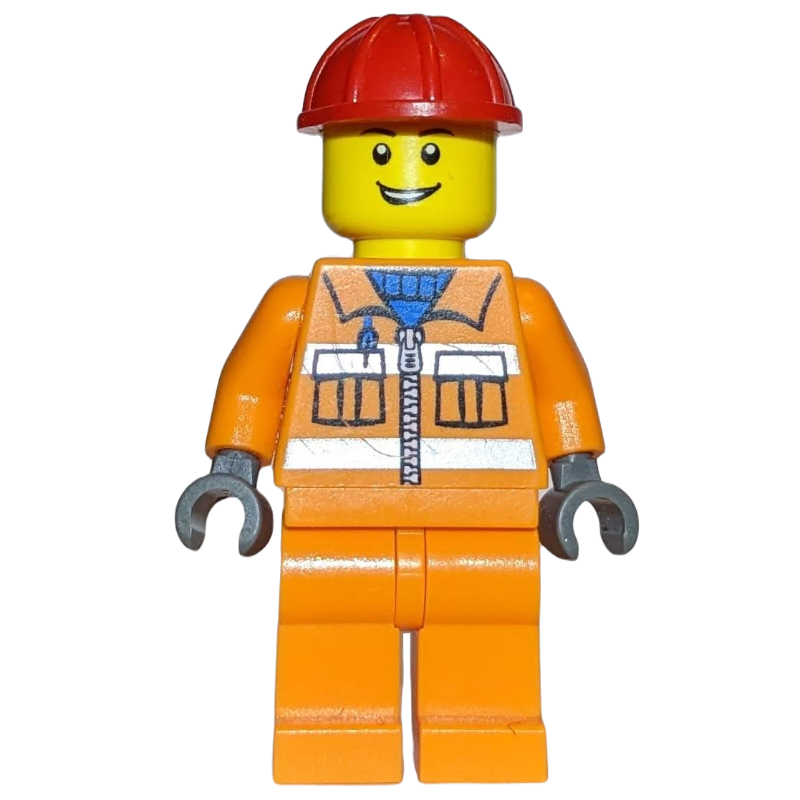 Worker - Orange Torso, Orange Legs, Red Helmet - Used - $2.00