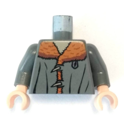 Dark Bluish Gray Torso Jacket, Dark Orange Mouton Collar and Toggle Buttons Print, Dark Bluish Gray Arms, Light Nougat Hands - Used - $3.75