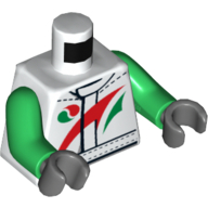 White Torso Octan Racing Suit with Red and Green Stripe Print, Green Arms, Dark Bluish Gray Hands - Used - $0.45
