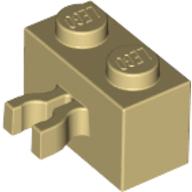 Tan Brick Special 1x2 with Vertical Clip [Thick U Clip] - Used - $0.09