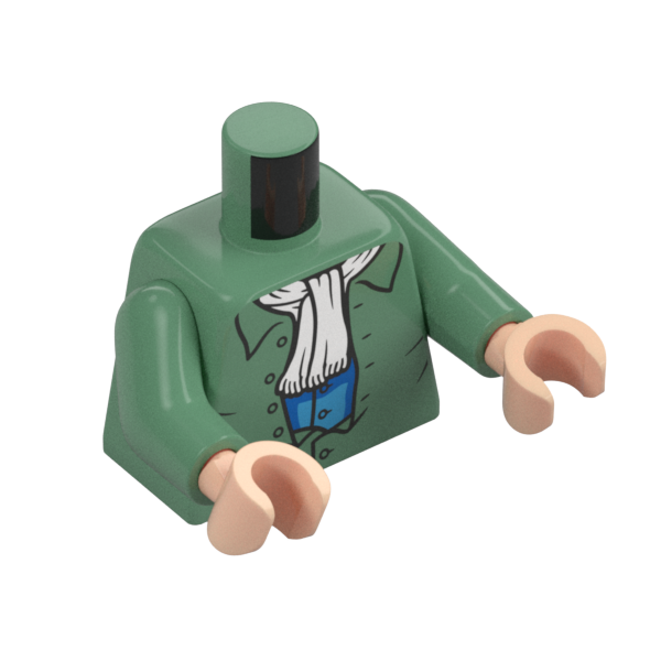 Sand Green Torso Tunic, Blue and Dark Azure Shirt, White Scarf print, Sand Green Arms, Light Nougat Hands - New - $2.25