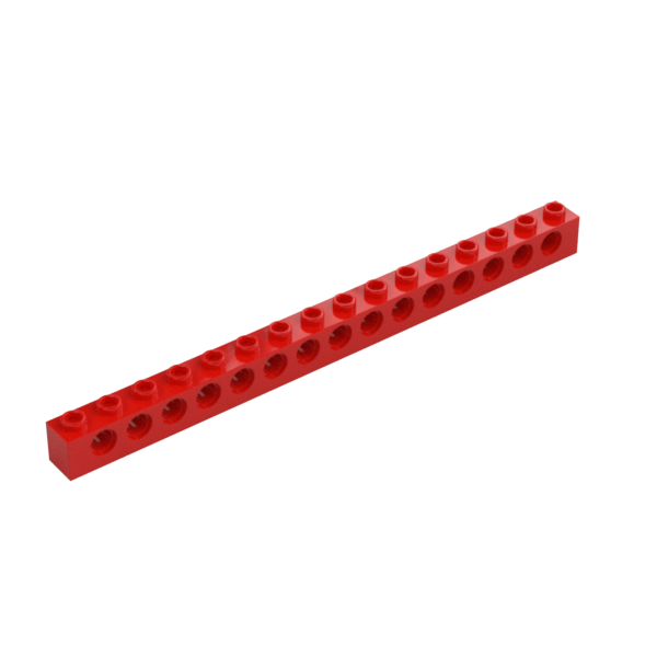 Red Technic Brick 1x16 [15 Pin Holes] - Used - $0.50